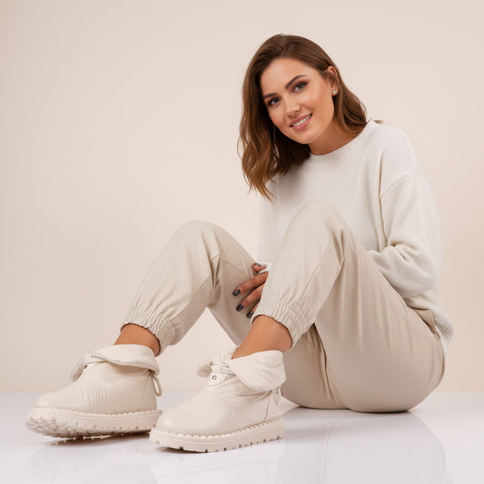 Дамски шушлякови апрески с каракул - Remi - Beige