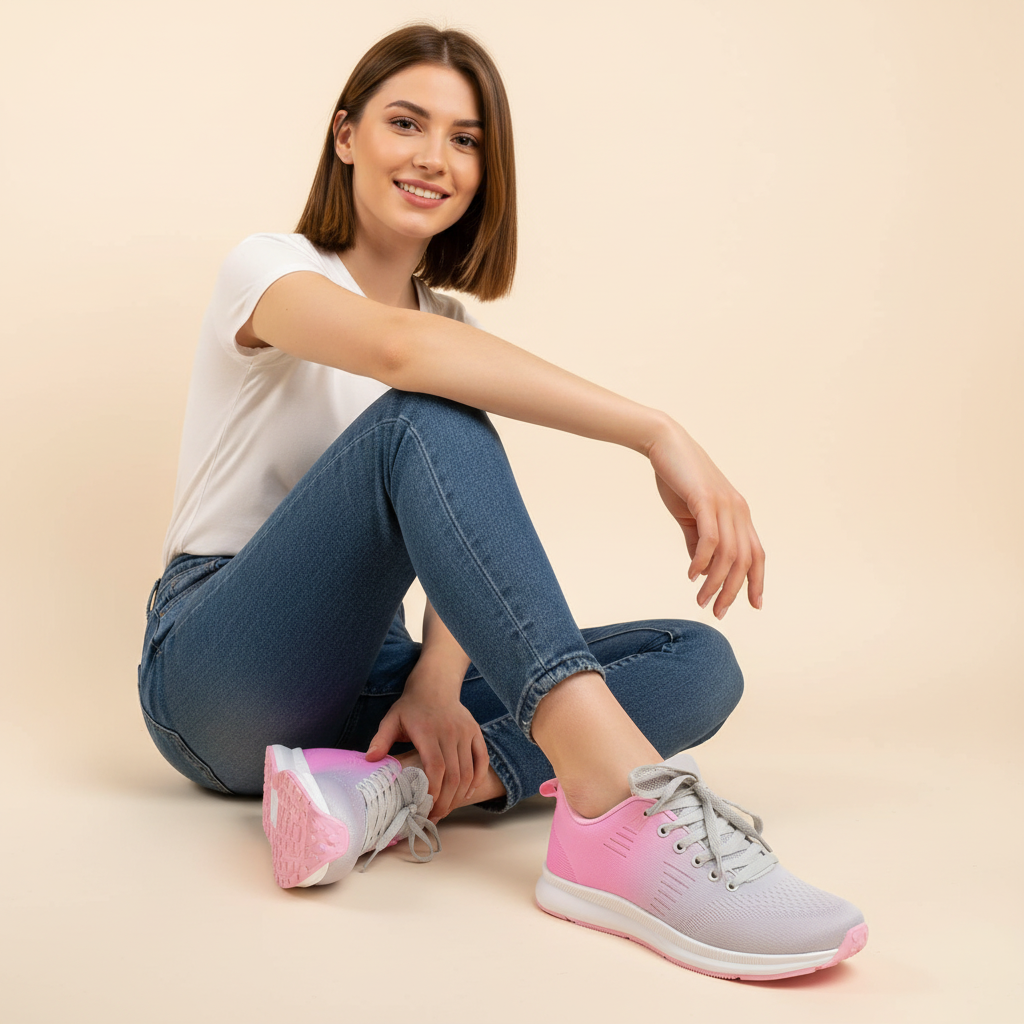 Дамски сиво-розови маратонки Evalyse Grey Pink – Дишащи с Антибактериален Текстил