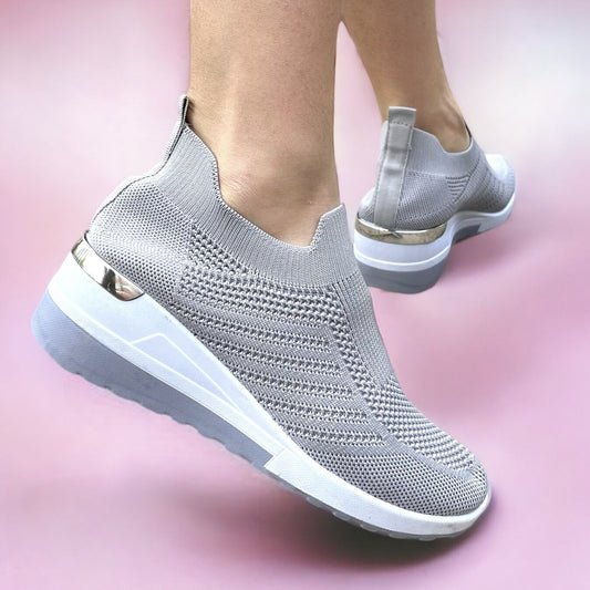 Дамски сиви маратонки на платформа - Ivette - Grey