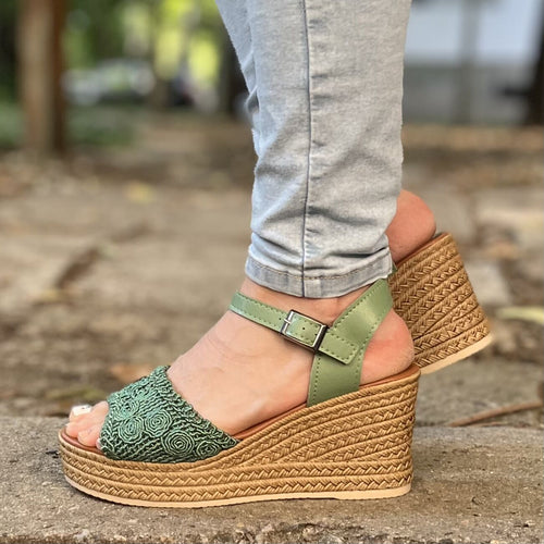 Дамски зелени сандали на платформа - Alice - Green