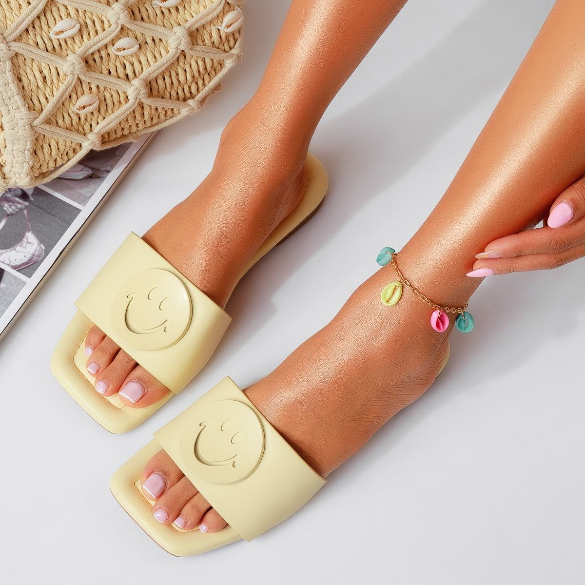 Дамски жълти чехли - Smile - Yellow