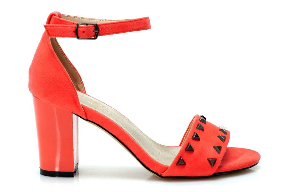 Елегантни дамски сандали със шипове в цвят корал - Rich - CORAL