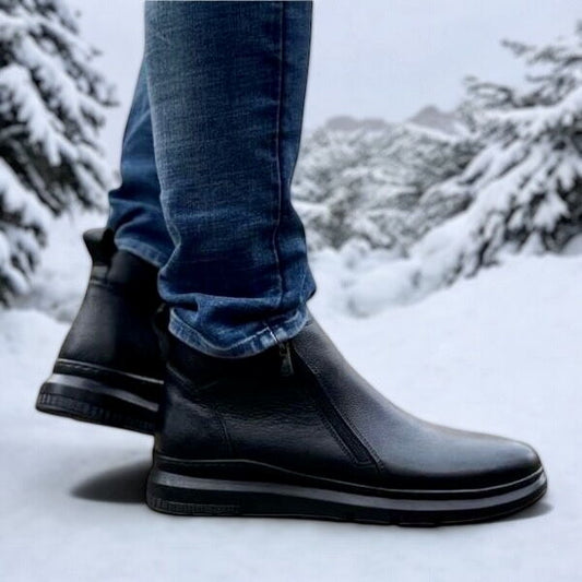 Мъжки боти от естествена кожа - Jacob - Black