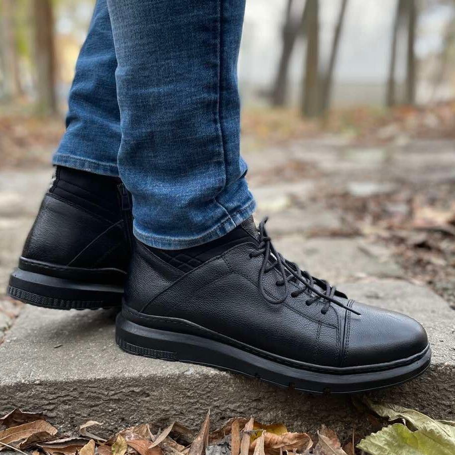 Мъжки боти от естествена кожа - John - Black