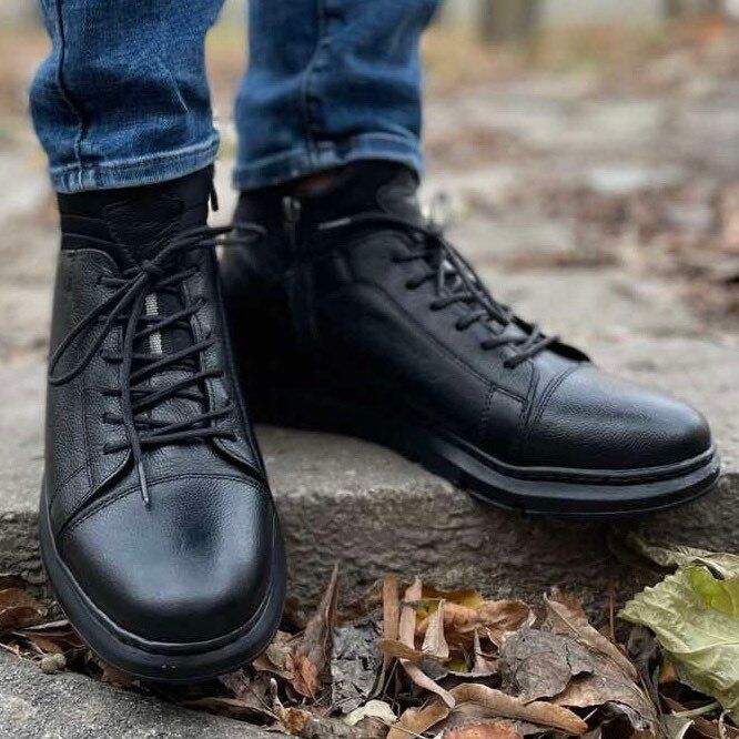 Мъжки боти от естествена кожа - John - Black