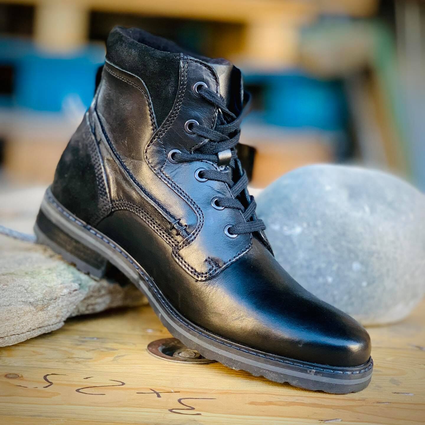 Мъжки черни кожени боти Jano - Black - естествена кожа