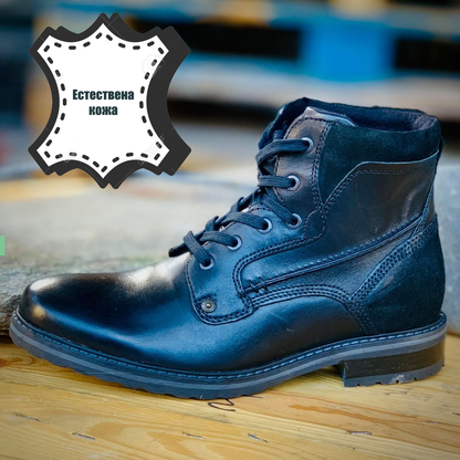 Мъжки черни кожени боти Jano - Black - естествена кожа