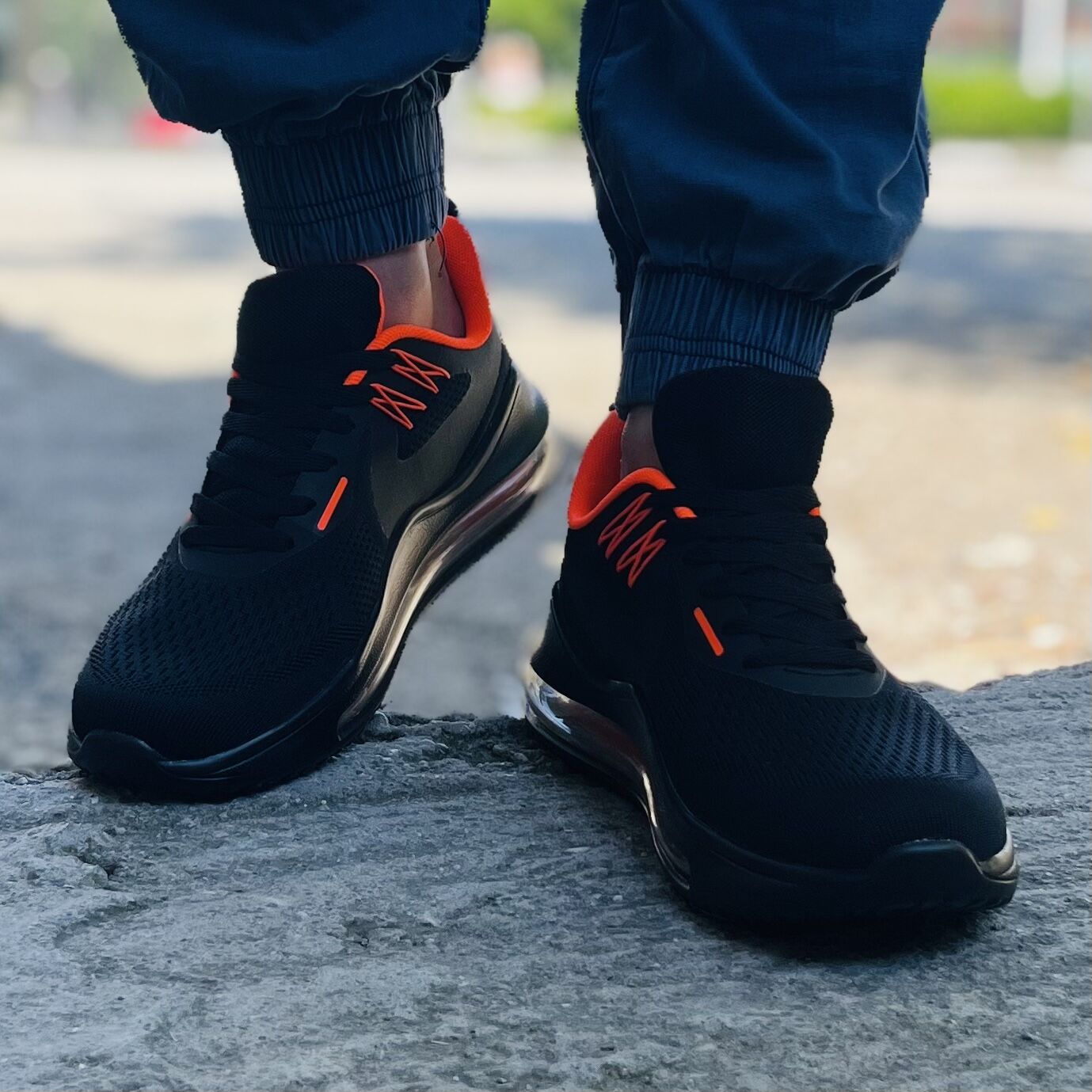 Мъжки черни маратонки - Johny -  Black - Orange