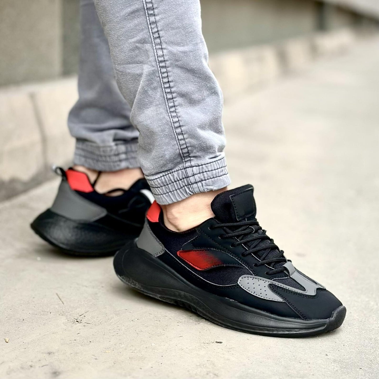 Мъжки черни маратонки - Wesley - Black - Red