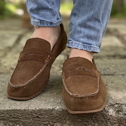 Мъжки кафяви мокасини от естествен велур - Rohan - Brown
