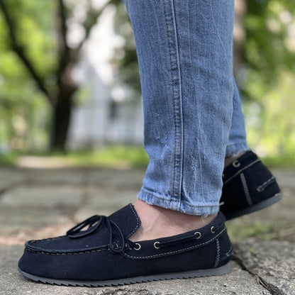 Мъжки сини мокасини от естествен велур - Rohan - Blue