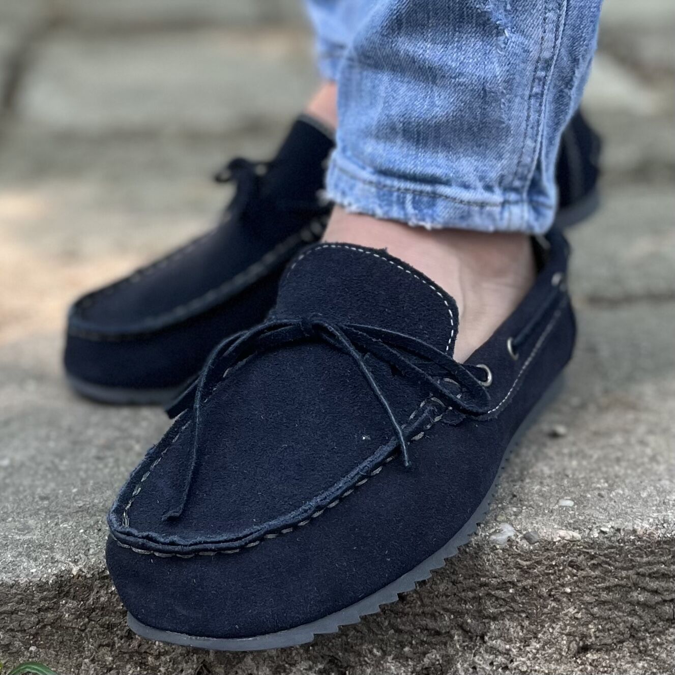 Мъжки сини мокасини от естествен велур - Rohan - Blue