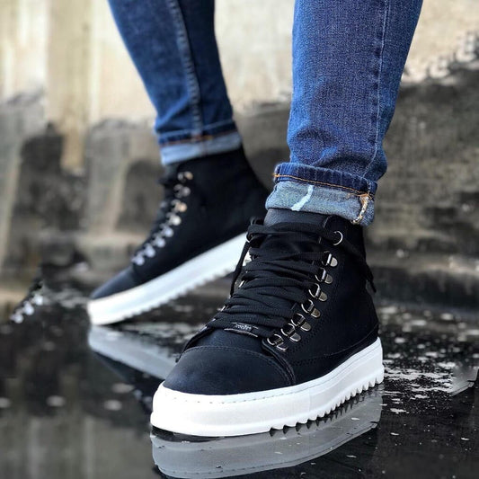 Мъжки високи черни кецове - Frank - Black