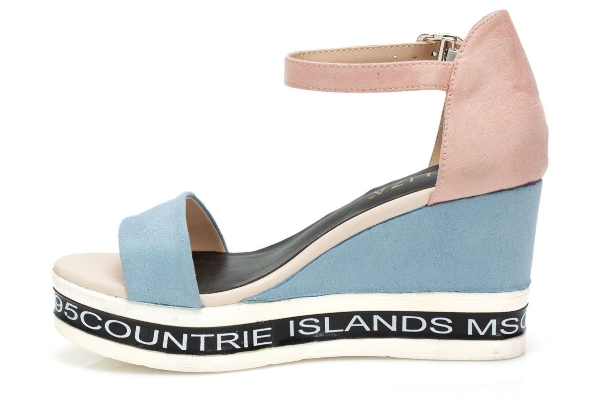 Велурени дамски сандали - Universe - Blue/Pink