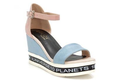 Велурени дамски сандали - Universe - Blue/Pink